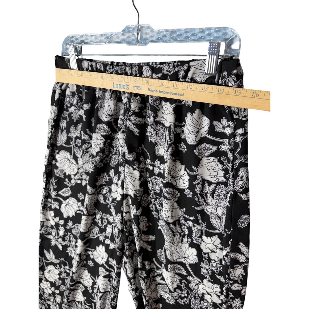 Wide Leg Pants Black White Floral Women's L Palazzo Pants Boho Resortwear Beach - Picture 3 of 9